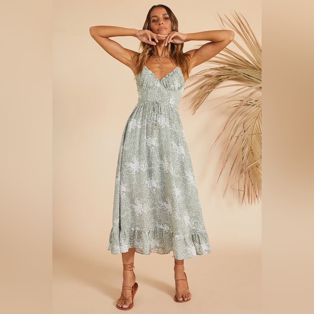 Hello Molly Sage Floral Midi Dress